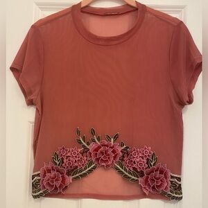 Love Culture Pink Mesh Floral Top